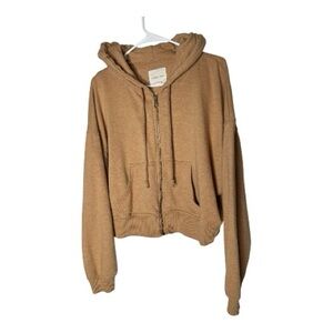 American Eagle Outfitters Tan Cropped Zip Hoodie Jacket